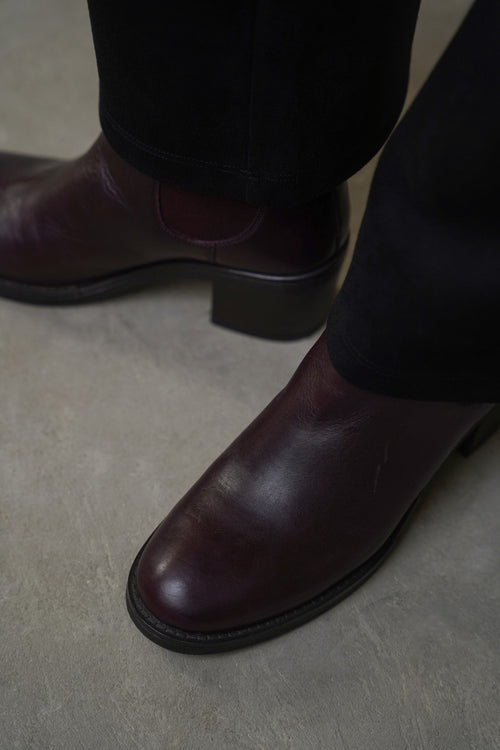 BURGUNDY BLOCK LEATHER BOOTS