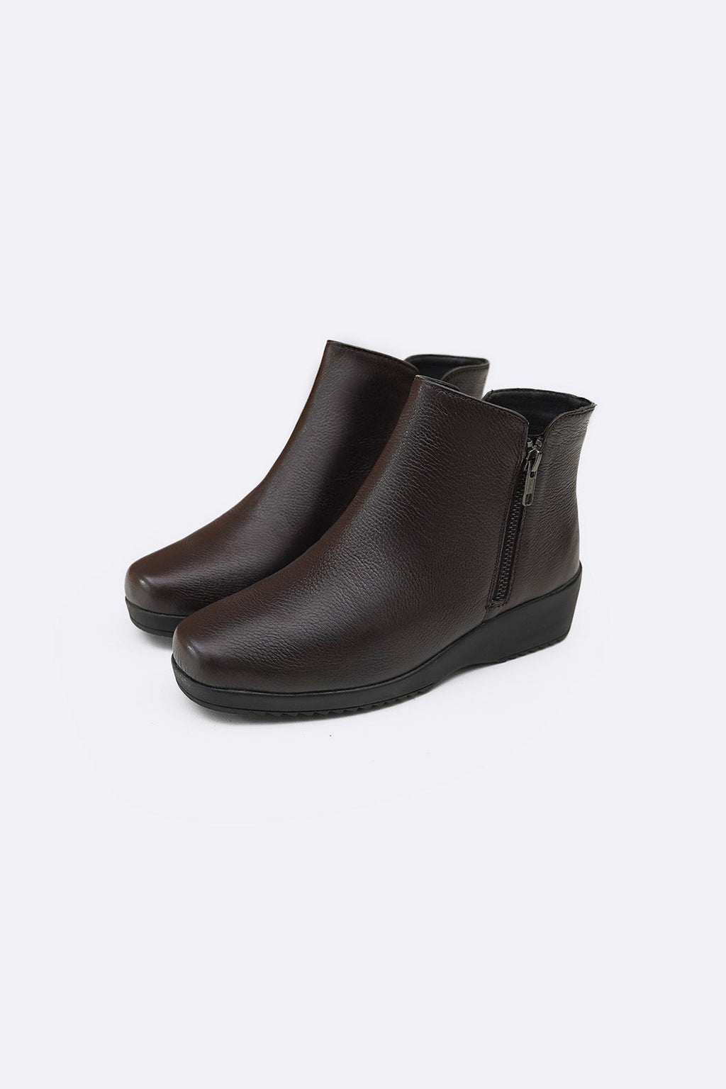 DARK BROWN COMFY LEATHER WEDGE BOOTS