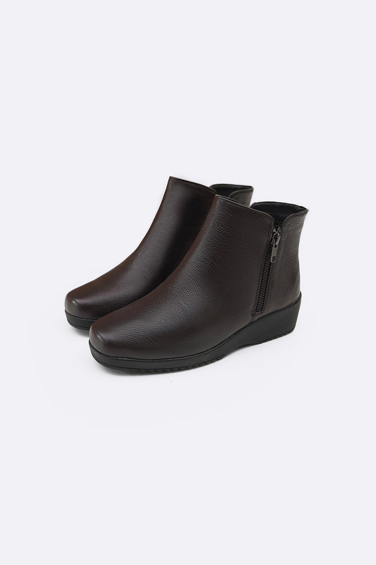 DARK BROWN COMFY LEATHER WEDGE BOOTS