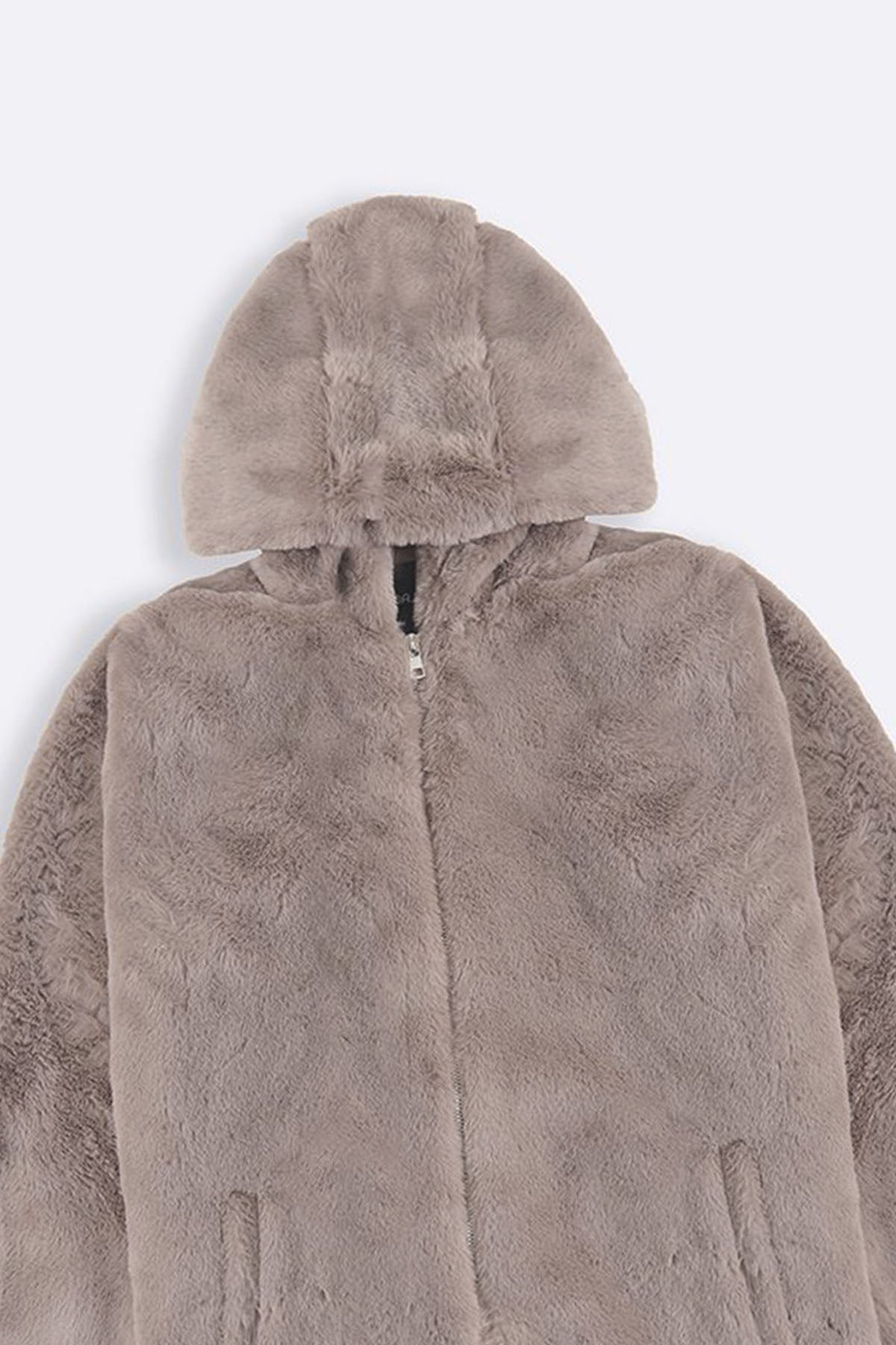 KHAKI LONG FUR JACKET