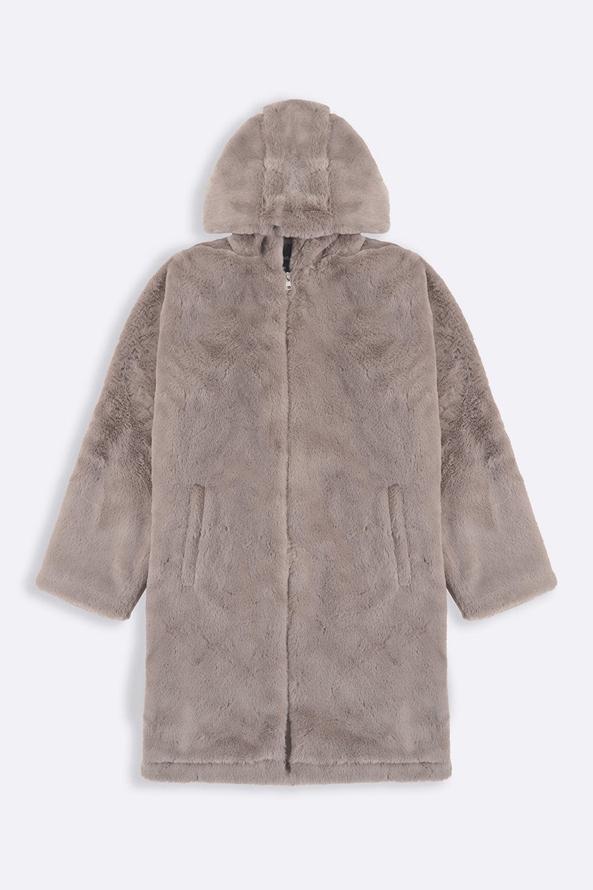 KHAKI LONG FUR JACKET