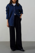 BLACK SOFT-KNIT STRAIGHT TROUSERS