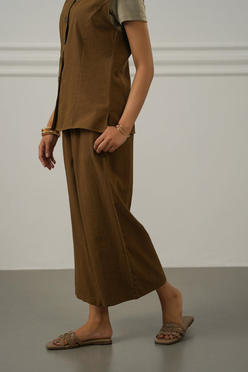 BROWN CASUAL COTTON MIX CULOTTES