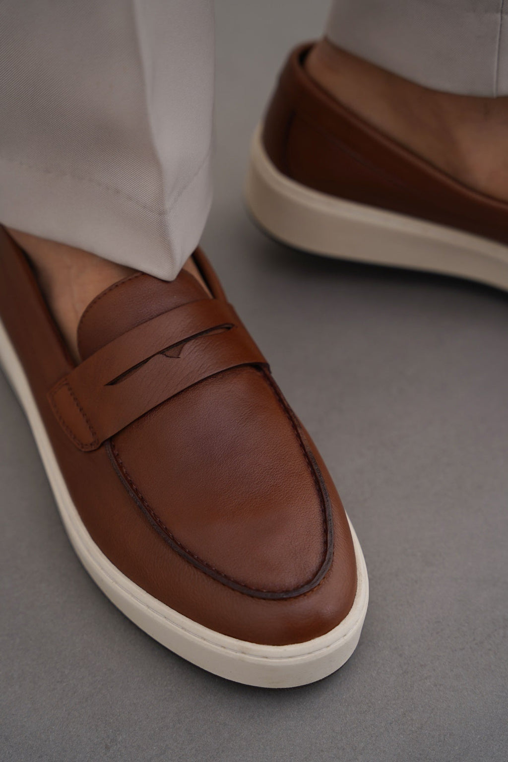 BROWN PENNY LEATHER LOAFERS