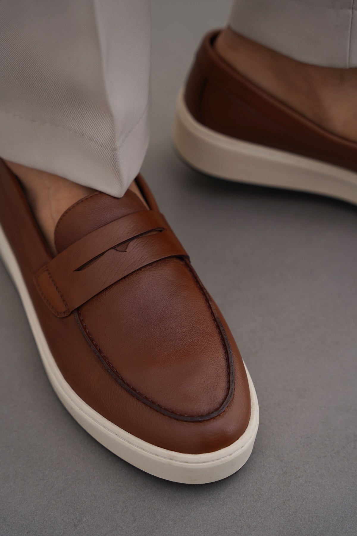 BROWN PENNY LEATHER LOAFERS