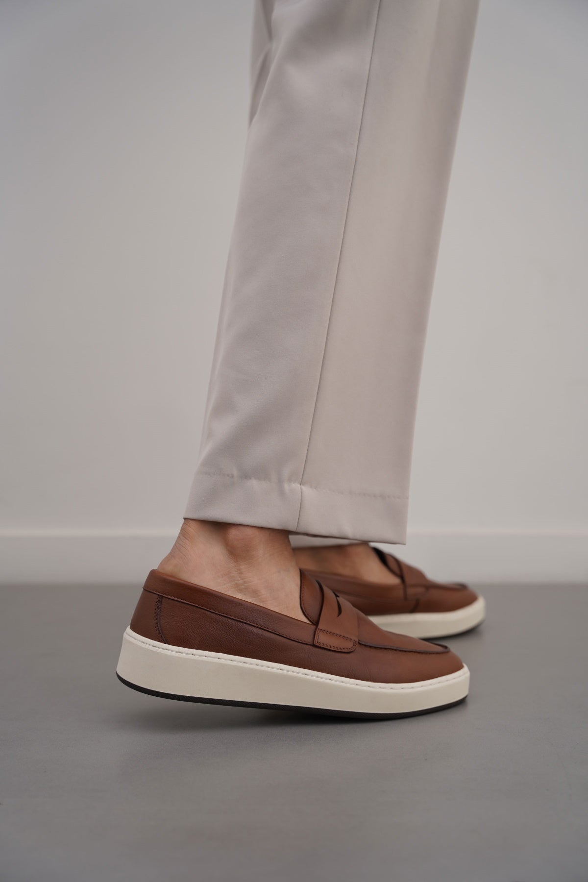 BROWN PENNY LEATHER LOAFERS