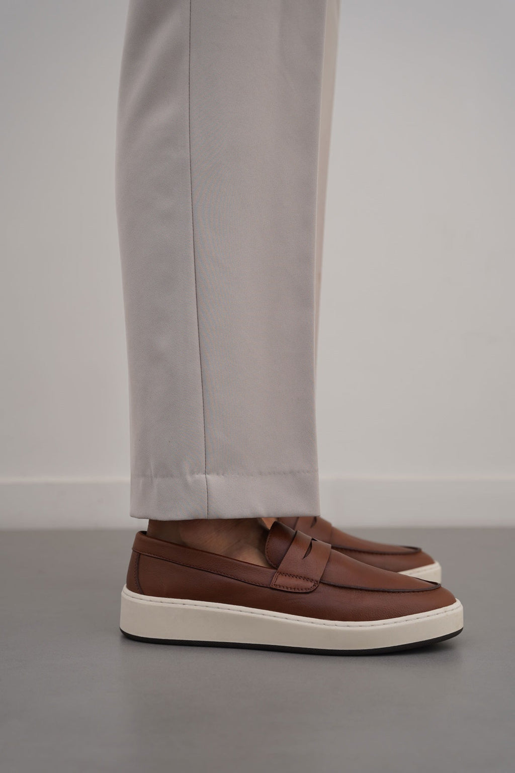 BROWN PENNY LEATHER LOAFERS