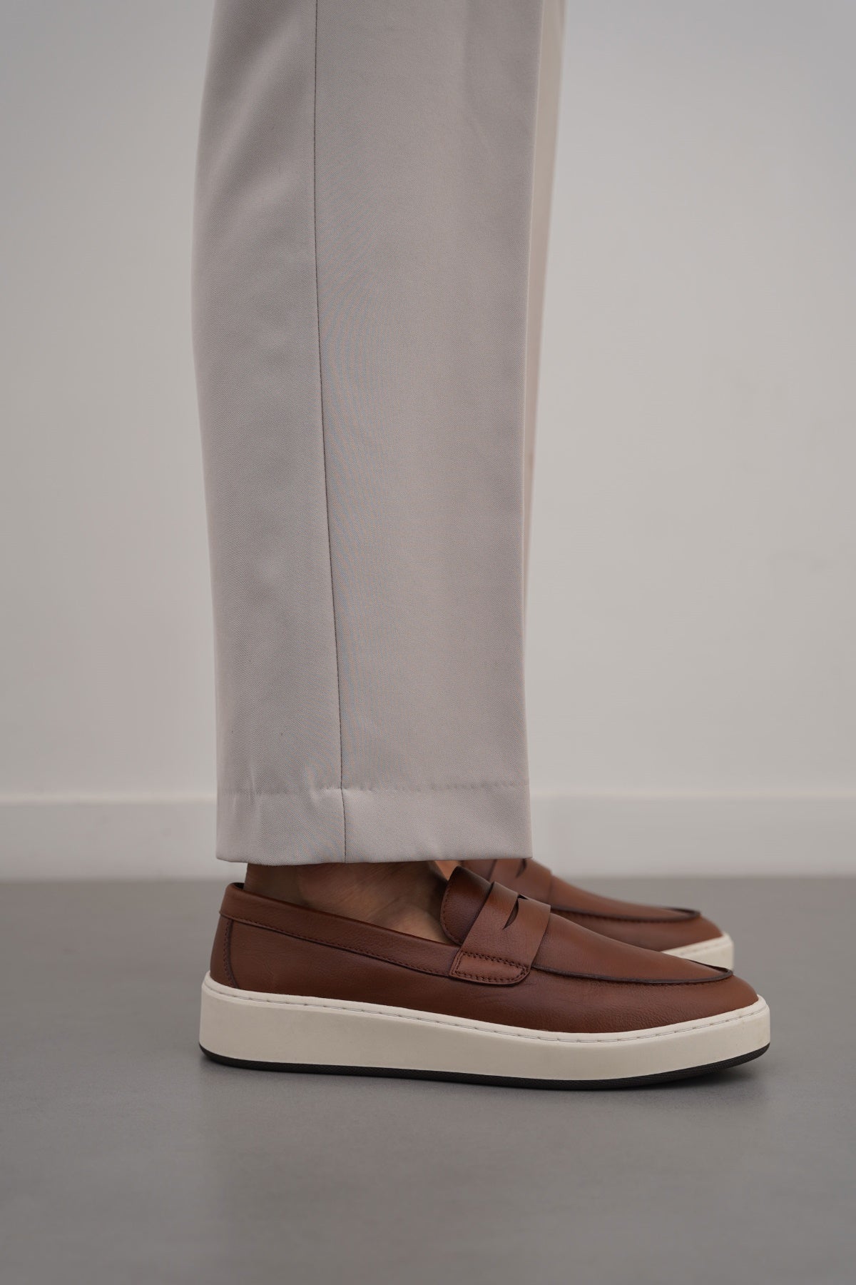 BROWN PENNY LEATHER LOAFERS
