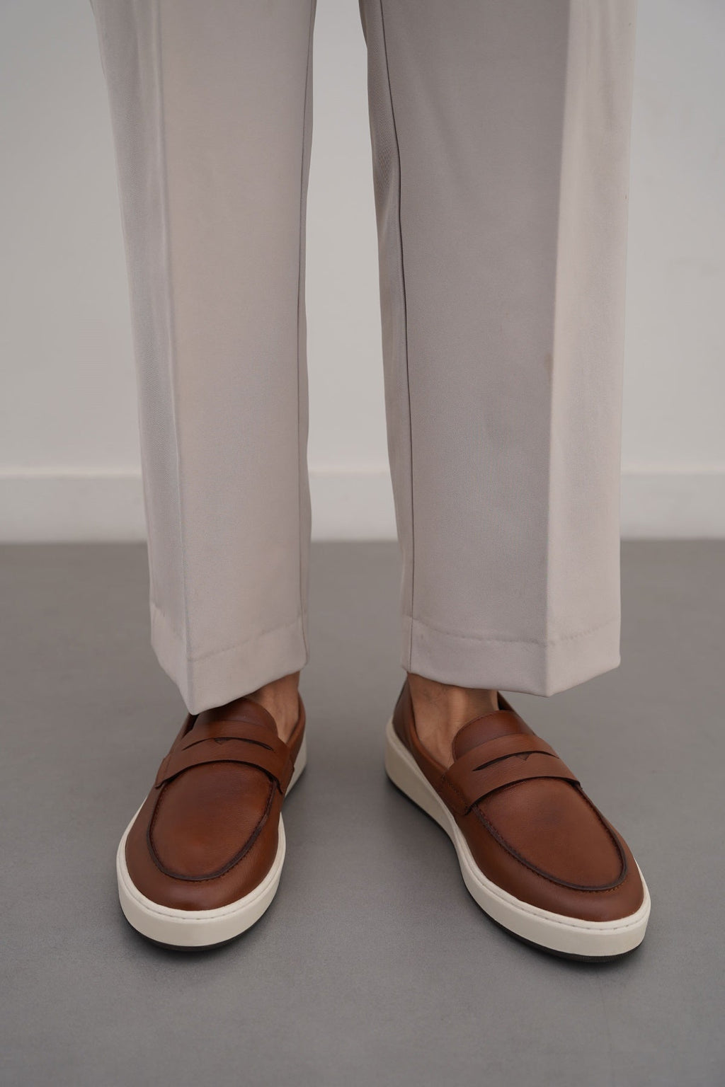 BROWN PENNY LEATHER LOAFERS