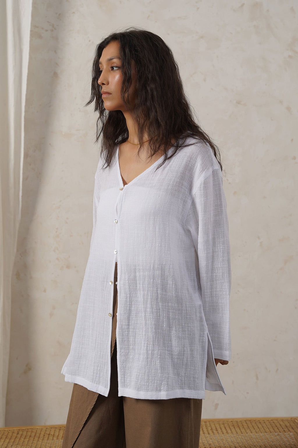 WHITE PURE COTTON GAUZE BLOUSE