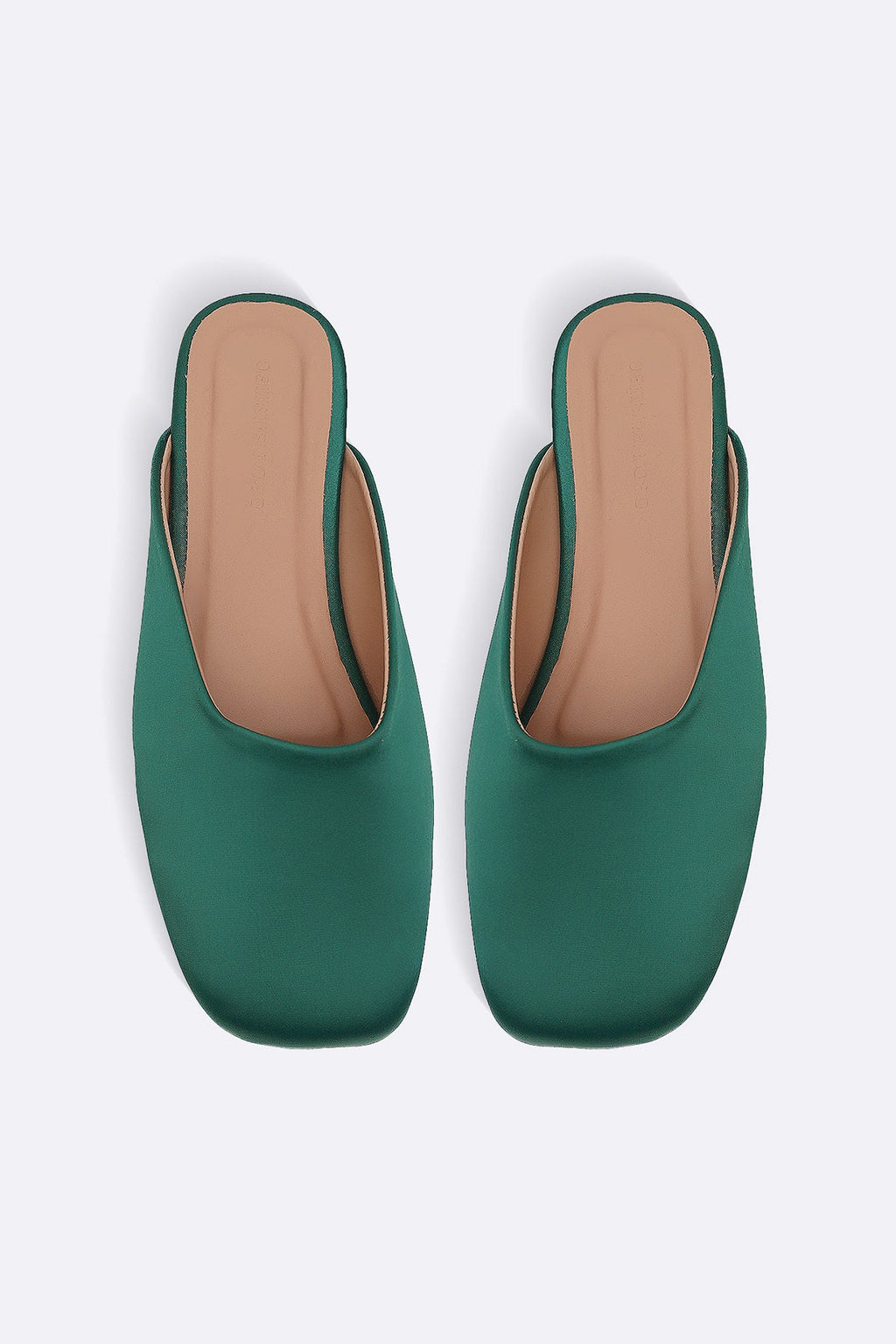 BOTTLE GREEN SATIN MULES