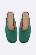 BOTTLE GREEN SATIN MULES