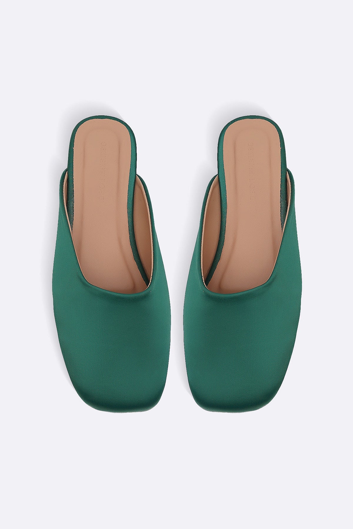 BOTTLE GREEN SATIN MULES