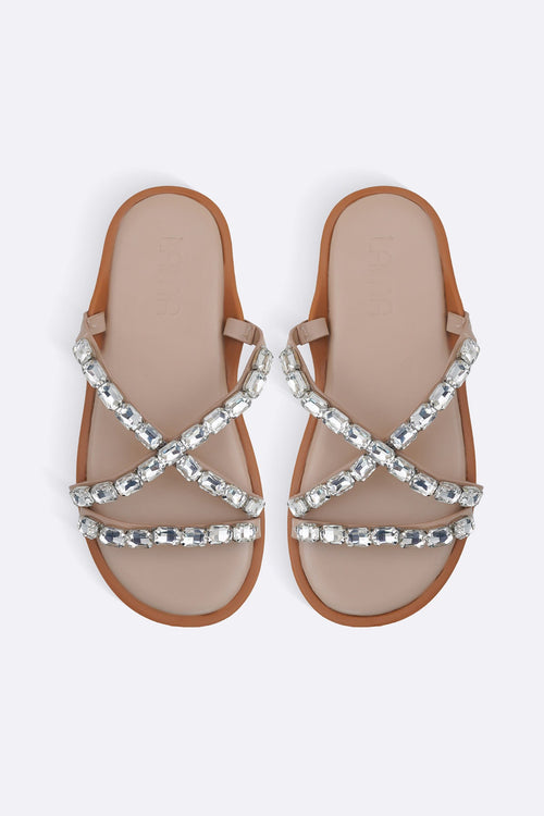 NUDE CHAMPAGNE STONE SLIDES